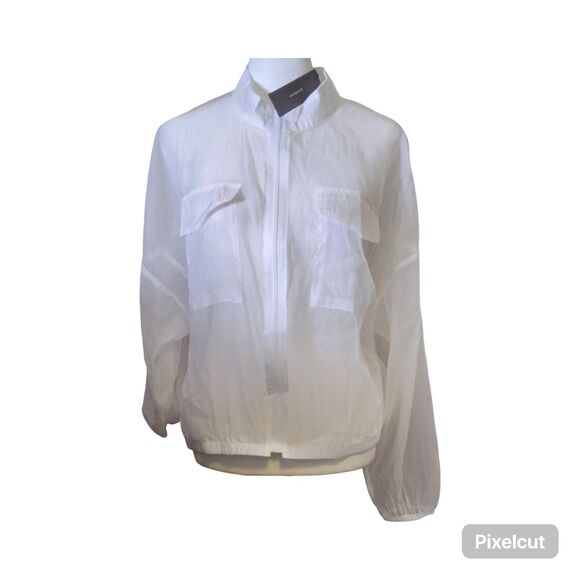 NWOT Size Large Allegra K Sheer Zip Up Long Sleeve See Through Bomber Jacket - Picture 1 of 11